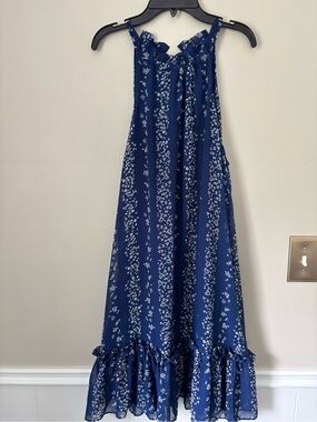 BCBG - Navy Floral Ruffle-Hem Dress